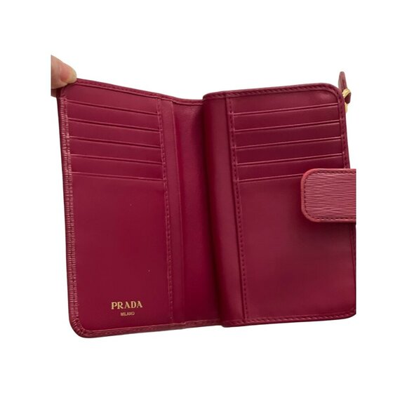 Prada Red Epi Leather Compact Wallet With Gold-Tone Zip & Snap Closure - Picture 6 of 11